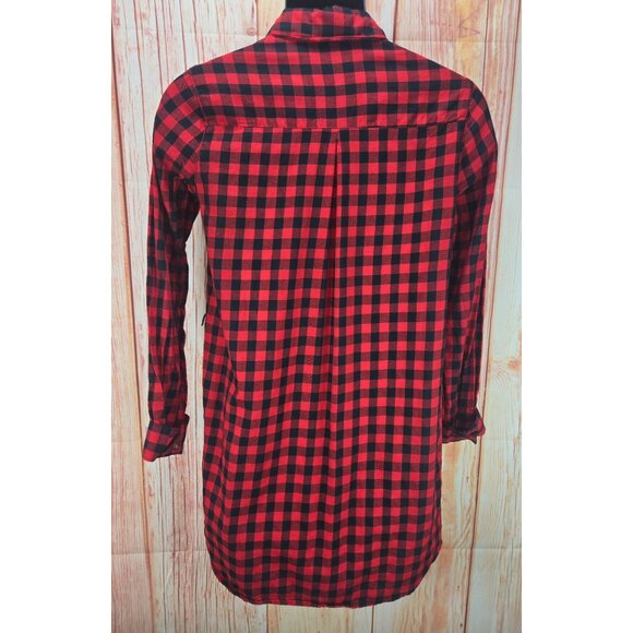 Heart & Hips Womens Red Plaid Button-Down Tunic Shirt Small - Picture 2 of 6